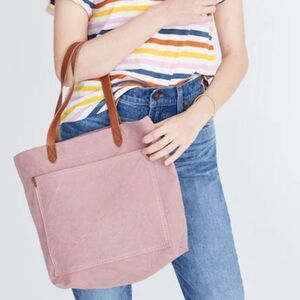 Madewelll Pink Canvas Leather Trim Transport Tote GUC
